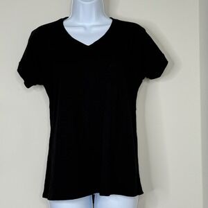 Elliott Lauren Black V-Neck 100% Cotton T-shirt XS Made in Peru Casual Basic Top